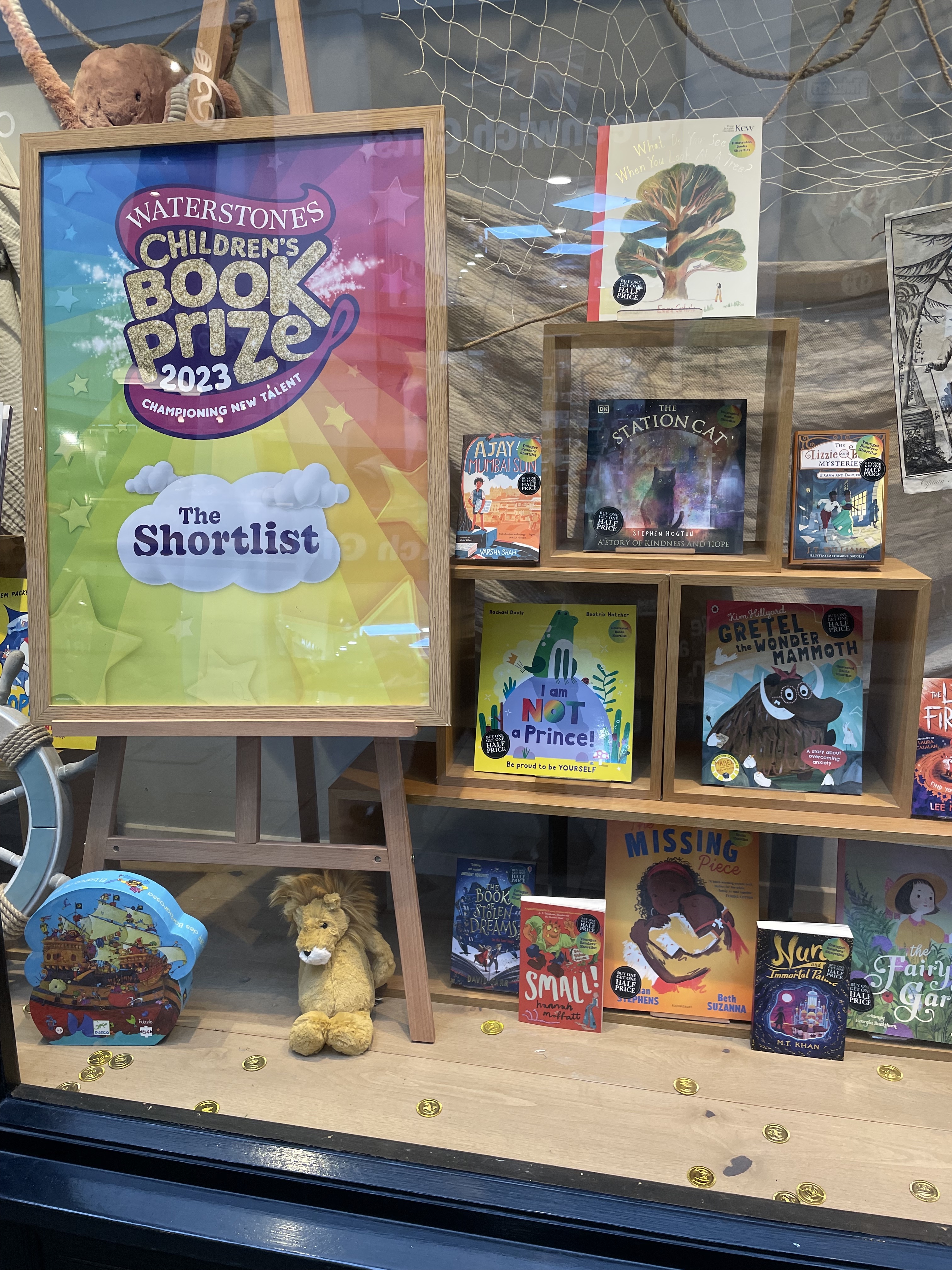 Window display of picture books and young fiction books